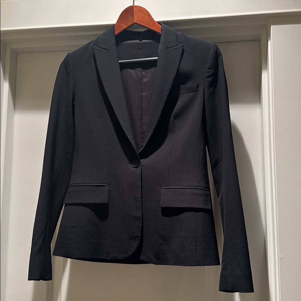 Theory Black Single Button Blazer, Size 2